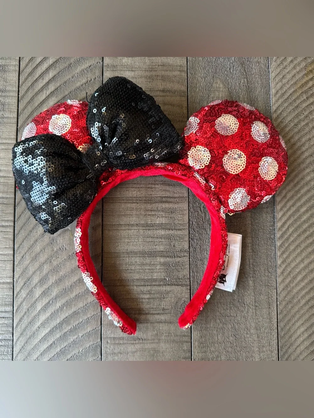 Disney Parks Minnie Mouse Ears Headband Red/White/Black Sequin Minnie Ears